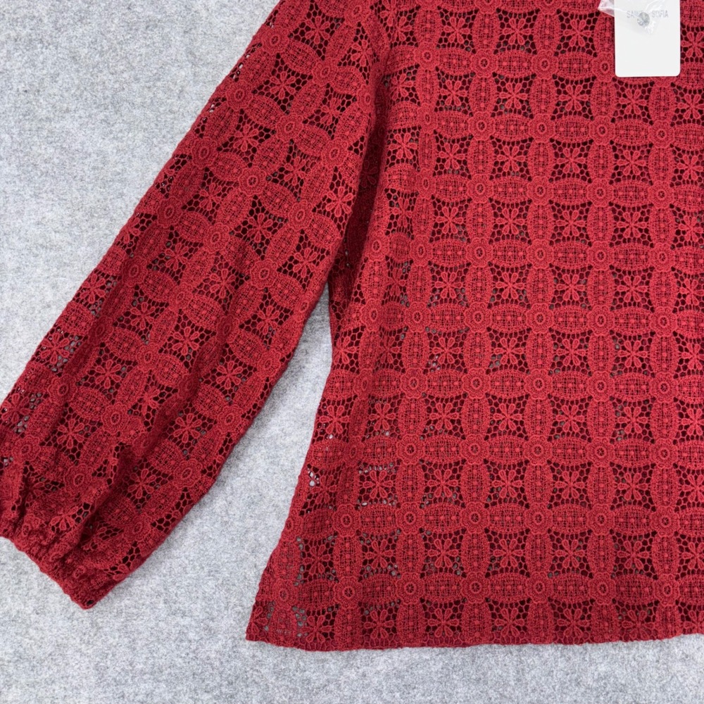 Saint + Sofia Sadie Blouse Burgundy Organic Cotton Lace Eyelet Top USA 10 NEW - Picture 11 of 11